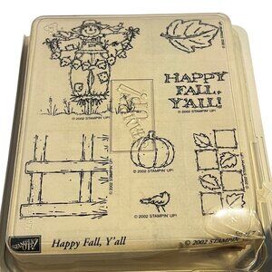 Stampin Up! 2002 Rubber Stamp Set Happy Fall Y'all Scarecrow Pumpkin Leaf Fall T